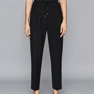 REISS Black Perry Tapered Wool Blend Elastic Waist Trousers Sz 6 Classic